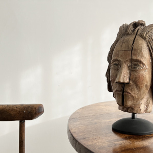 15th century carved wooded Italian head 