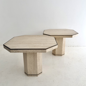 A pair of brass & travertine Willy Rizzo side tables