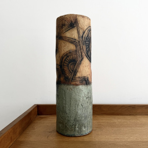 A large late mid-century cylindrical vase by Bernard Rooke.  