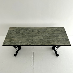 A 1950s French midcentury iron and marble coffee table 