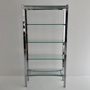 A 1970s chromed steel Merrow associates etagere wall unit 