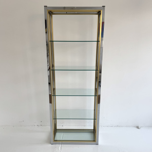 A stunning Renato Zevi chrome and brushed brass etagere wall unit 