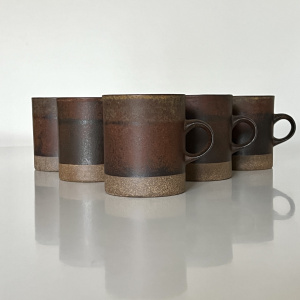 A very rare set of six 1970s Robin Welch stoneware mugs