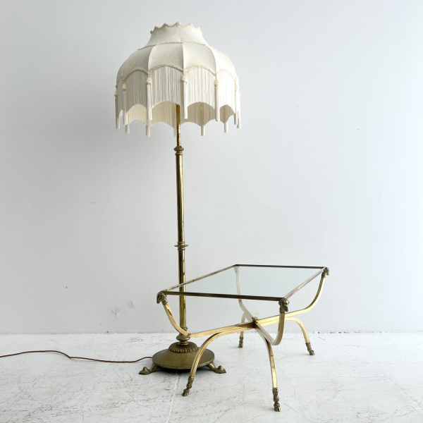 Art Nouveau rise & fall brass standard lamp  image
