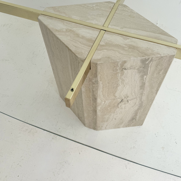 A large 1980s Artedi Italian travertine and brass dining table.   image