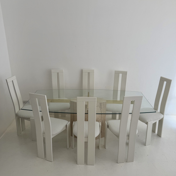 A large 1980s Artedi Italian travertine and brass dining table.   image