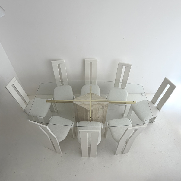 A large 1980s Artedi Italian travertine and brass dining table.   image