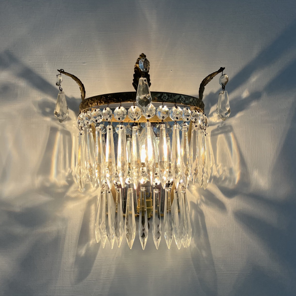 A pair of early 20th century brass and glass wall lights | Modern Antiques