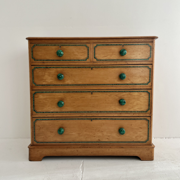 An Incredible Victorian Chest of Drawers with Malachite Lined Painted Detail image