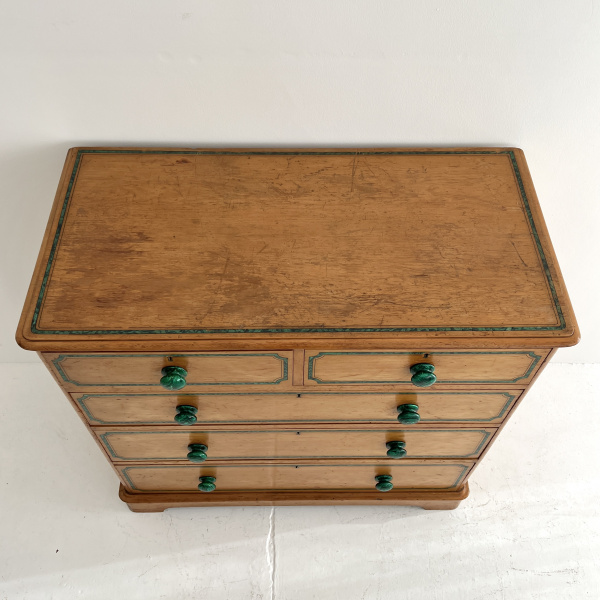 An Incredible Victorian Chest of Drawers with Malachite Lined Painted Detail image