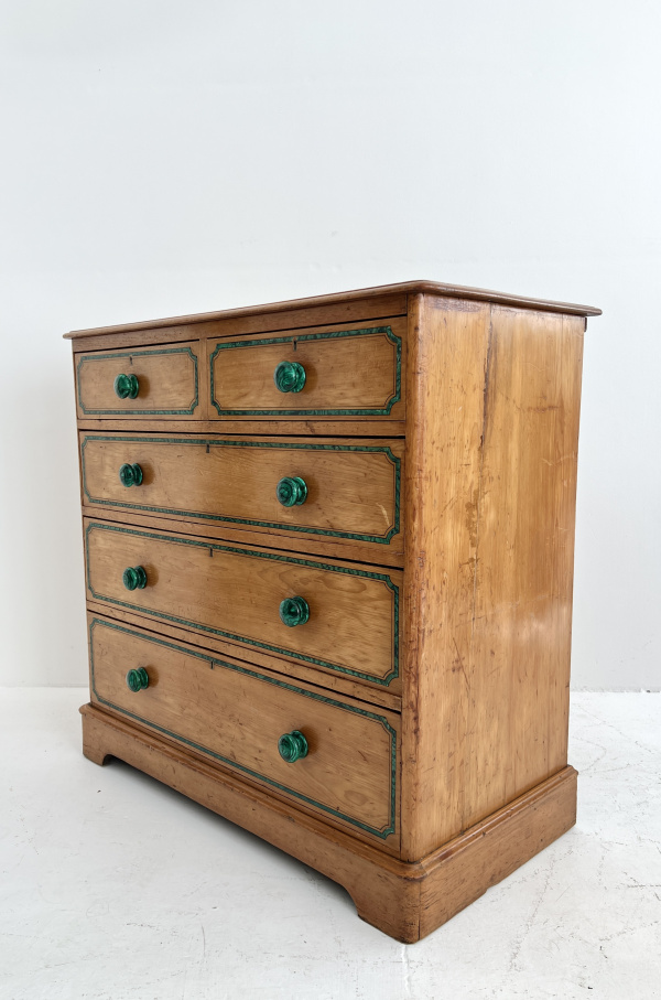An Incredible Victorian Chest of Drawers with Malachite Lined Painted Detail image