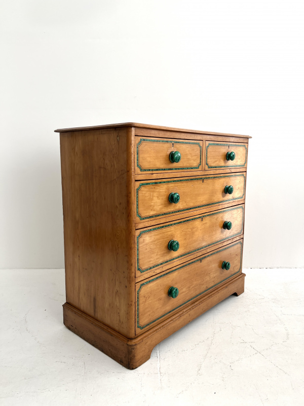 An Incredible Victorian Chest of Drawers with Malachite Lined Painted Detail image