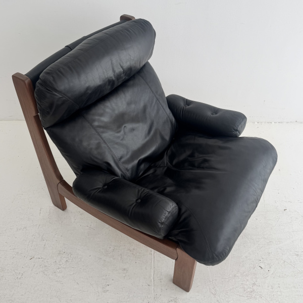A french Maison Regain lounge chair & stool.  image