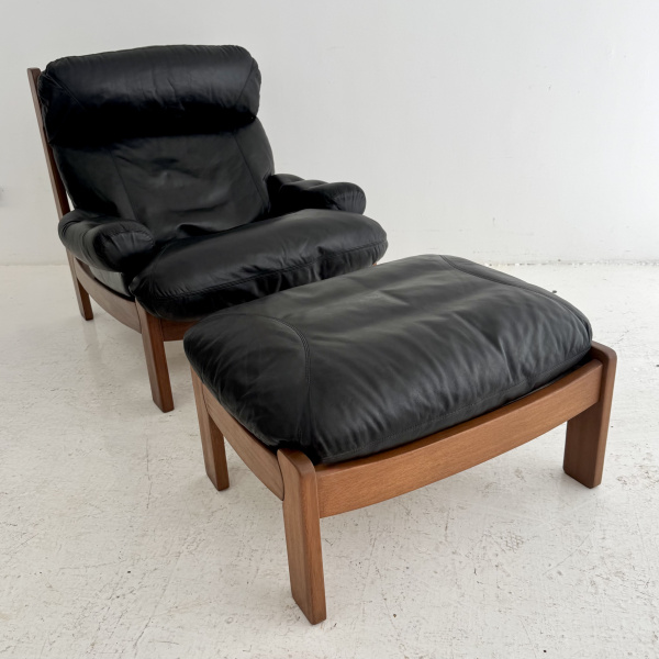 A french Maison Regain lounge chair & stool.  image
