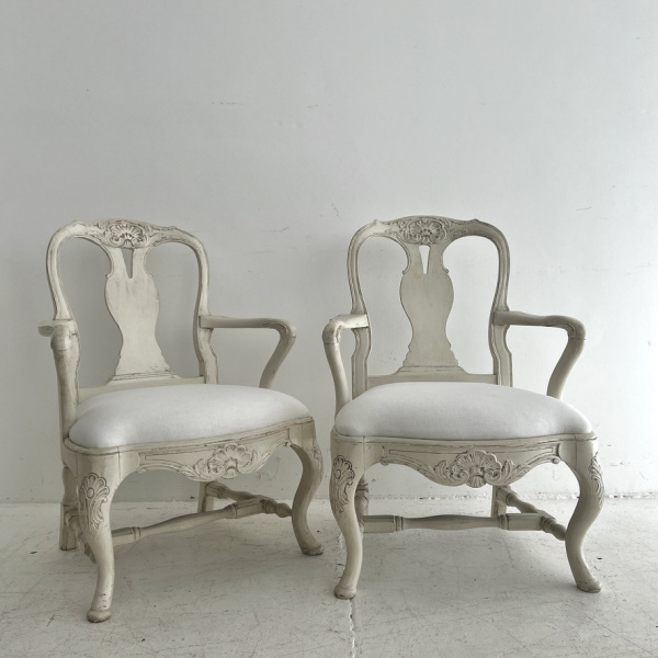 A Pair of White Swedish Rococo Style Armchairs image