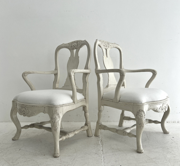 A Pair of White Swedish Rococo Style Armchairs image